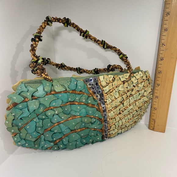 COCONUT SHELL AND ABALONE HANDBAG 10” by 5” - Picture 5 of 6
